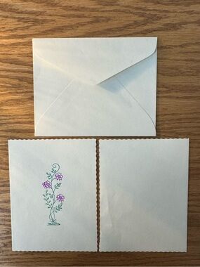 Vintage Set of 6 Handmade Cream Floral Note Cards with Matching Envelopes